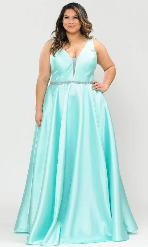 Sweet Fresh Feeling Poly USA W1108 - Deep V-Neck Mikado Evening Gown