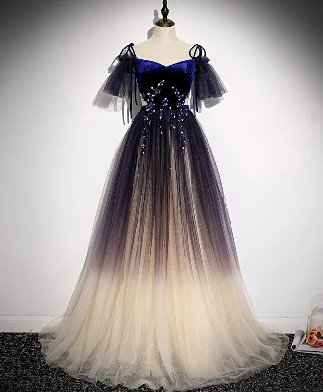 Retro Woolen Jacket Purple Tulle Lace Long Prom Dress Purple Formal Dress