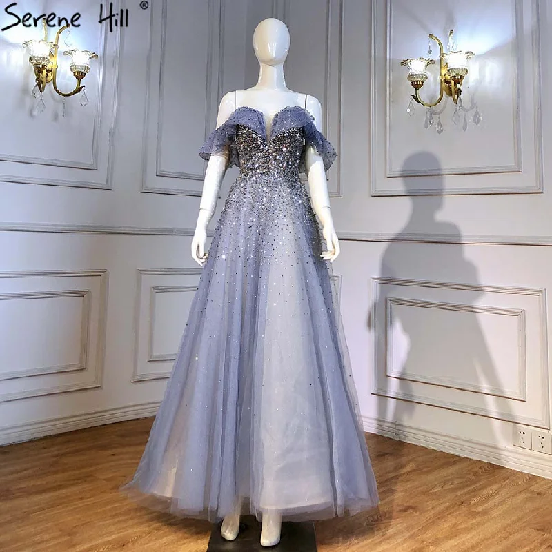 Retro Lace Fabric Serene Hill Blue A-Line Luxury Evening Dresses Gowns 2024 Sweetheart Beaded Bling Sexy For Women Party LA71478