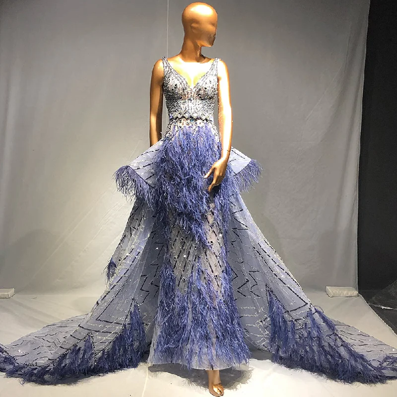 Letter embroidery Serene Hill Blue Beaded Feather Evening Dresses Gowns 2024 Mermaid Luxury Elegant Overskirt For Women Wedding Party LA71586 Letter embroidery Serene Hill Blue Beaded Feather Evening Dresses Gowns 2024 Mermaid Luxury Elegant Overskirt For Women Wedding Party LA71586