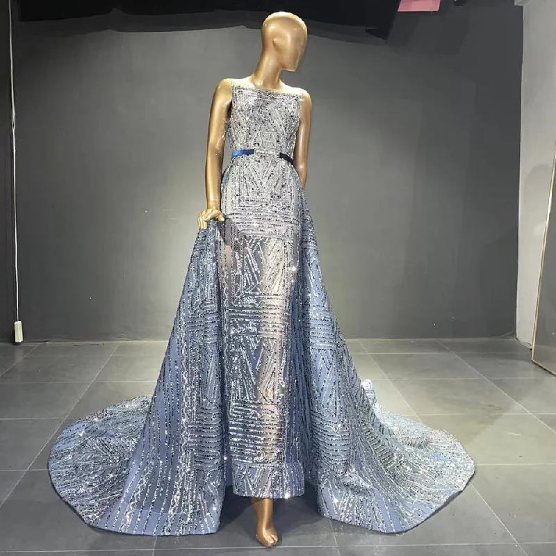 Boutique style Serene Hill Blue Beaded Sleeveless Evening Dresses Gowns 2024 Luxury A-Line Overskirt For Women Wedding Party LA71588 Boutique style Serene Hill Blue Beaded Sleeveless Evening Dresses Gowns 2024 Luxury A-Line Overskirt For Women Wedding Party LA71588
