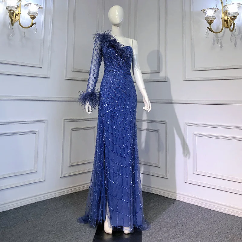 Luxury and fashionable Serene Hill Blue One Shoulder Mermaid Evening Dresses Gowns 2024 Beaded Feather Elegant Luxury For Women Party LA71612 Luxury and fashionable Serene Hill Blue One Shoulder Mermaid Evening Dresses Gowns 2024 Beaded Feather Elegant Luxury For Women Party LA71612