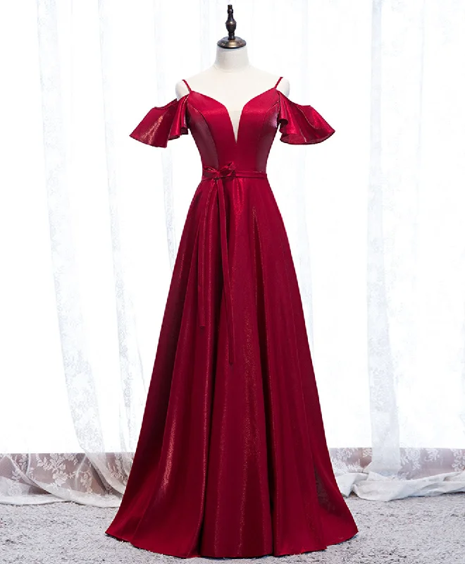 Sports litigation style Simple Satin Burgundy Long Prom Dress Burgundy Formal Dress