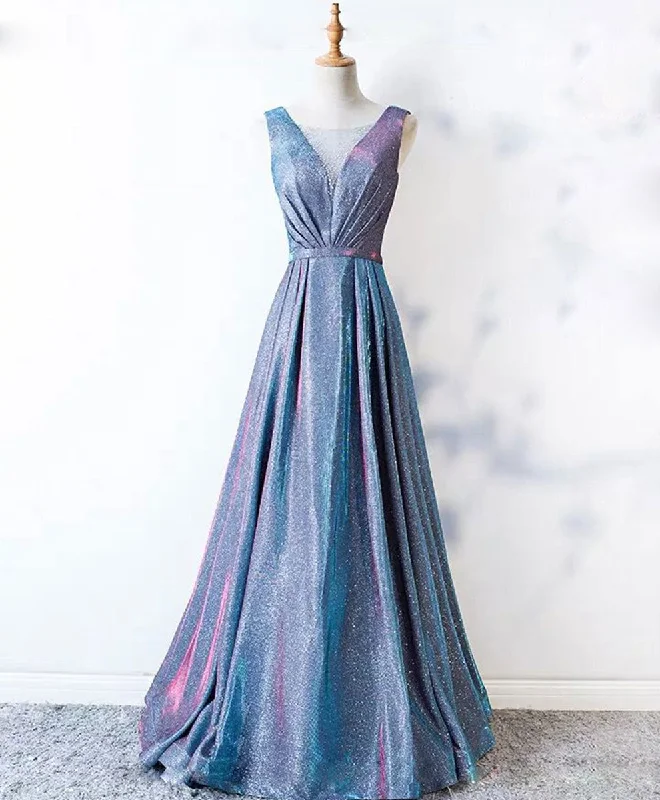 Sweet Princess Skirt Unique Blue Sequin Long Prom Dress Blue Formal Dress