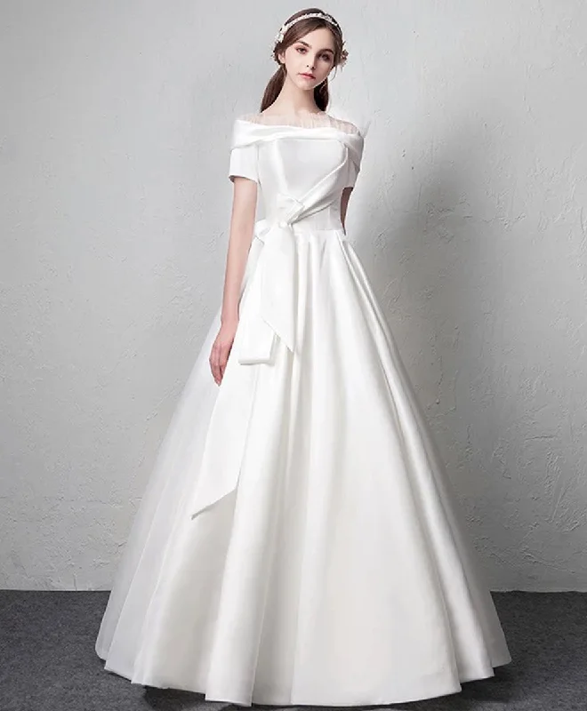 Street Fashion Style White Satin Long Prom Dress White Long Evening Dress