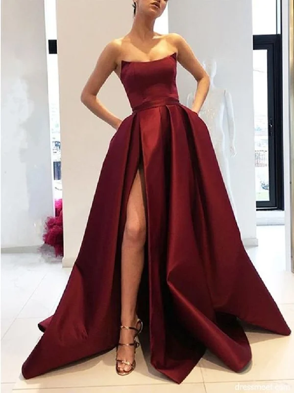 Sports fitness shoes A Line Strapless High Slit Burgundy/Pink/Navy Blue Prom Dresses, High Slit Formal Dresses, Graduation Dresses,DS1856 Sports fitness shoes A Line Strapless High Slit Burgundy/Pink/Navy Blue Prom Dresses, High Slit Formal Dresses, Graduation Dresses,DS1856