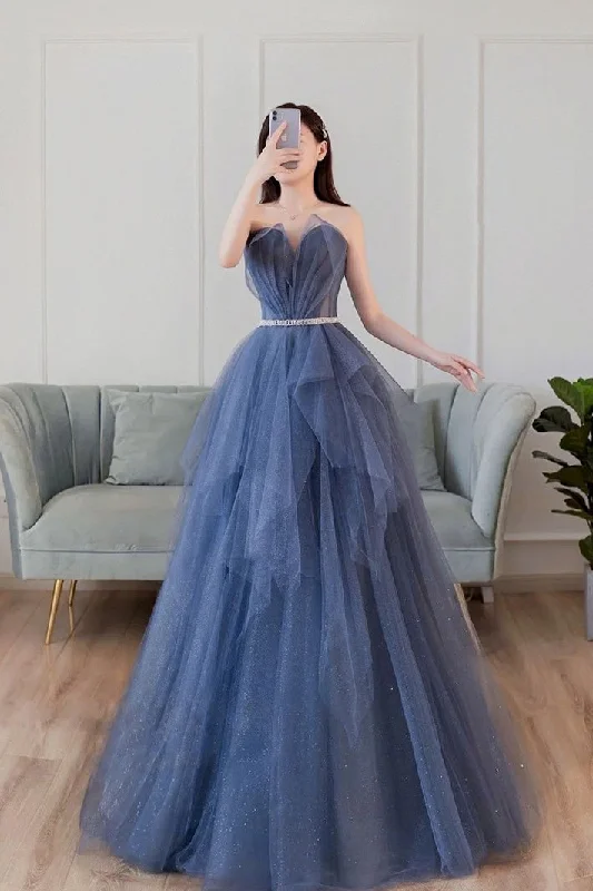 Sweet Stand-Up Collar Style Blue sweetheart neck tulle long prom dress blue tulle formal dress,DS2024 Sweet Stand-Up Collar Style Blue sweetheart neck tulle long prom dress blue tulle formal dress,DS2024