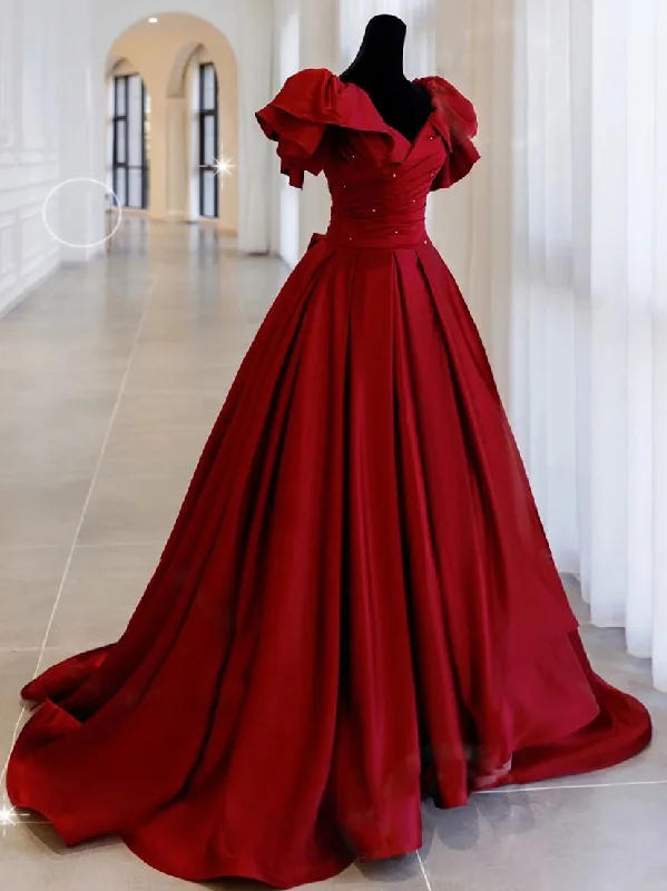 Retro Literary Style Burgundy off shoulder satin long prom dress, burgundy evening dress,DS1966 Retro Literary Style Burgundy off shoulder satin long prom dress, burgundy evening dress,DS1966