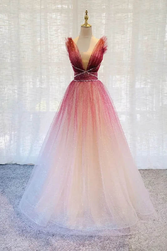 Sweet Chiffon Style Burgundy v neck tulle sequin long prom dress burgundy evening dress,DS2009 Sweet Chiffon Style Burgundy v neck tulle sequin long prom dress burgundy evening dress,DS2009