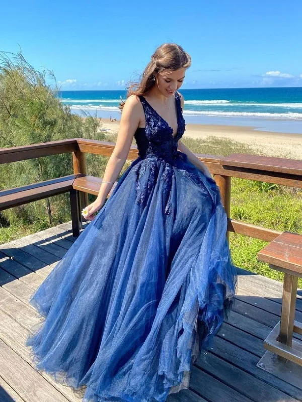 Style Design Dark blue v neck lace applique long prom dress lace evening dress,DS2005 Style Design Dark blue v neck lace applique long prom dress lace evening dress,DS2005