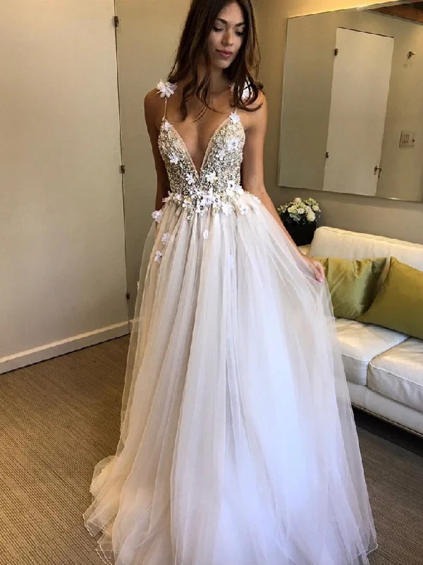 Luxury and fashionable Ivory V Neck Backless Beaded Wedding Dresses with 3D Flowers, Ivory Backless Floral Prom Dresses Evening Dresses,DS1816 Luxury and fashionable Ivory V Neck Backless Beaded Wedding Dresses with 3D Flowers, Ivory Backless Floral Prom Dresses Evening Dresses,DS1816