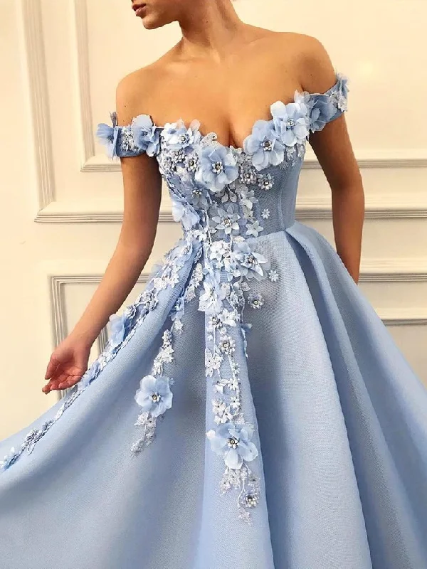 Sweet Small Flower Pattern Off Shoulder Blue Lace Prom Dresses Long, Blue Floral Off the Shoulder Formal Graduation Evening Dresses,DS1781 Sweet Small Flower Pattern Off Shoulder Blue Lace Prom Dresses Long, Blue Floral Off the Shoulder Formal Graduation Evening Dresses,DS1781