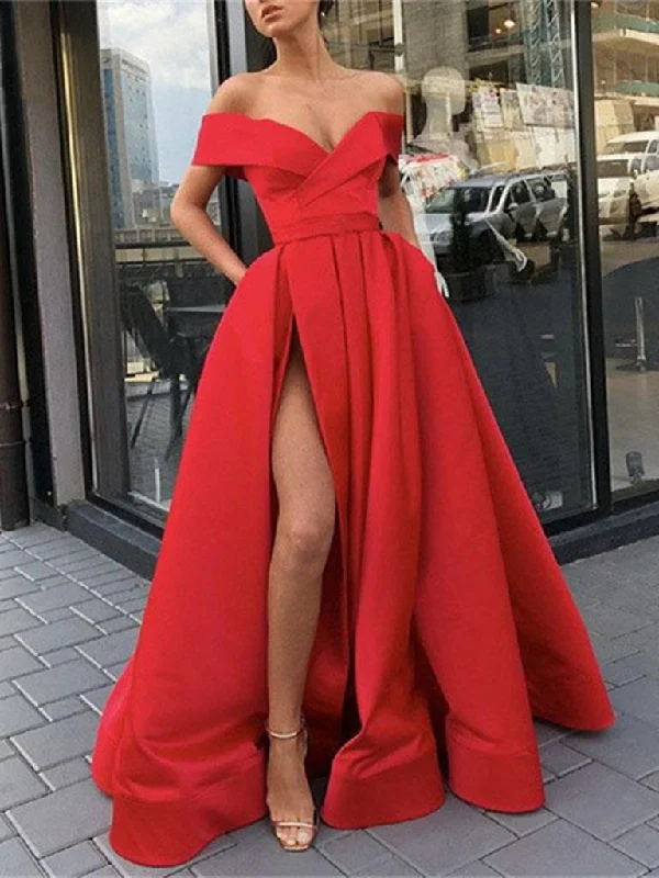 Sports outdoor style Off Shoulder Red/ Blue High Slit Prom Dresses, Off Shoulder Formal Dresses, Graduation Dresses,DS1855 Sports outdoor style Off Shoulder Red/ Blue High Slit Prom Dresses, Off Shoulder Formal Dresses, Graduation Dresses,DS1855