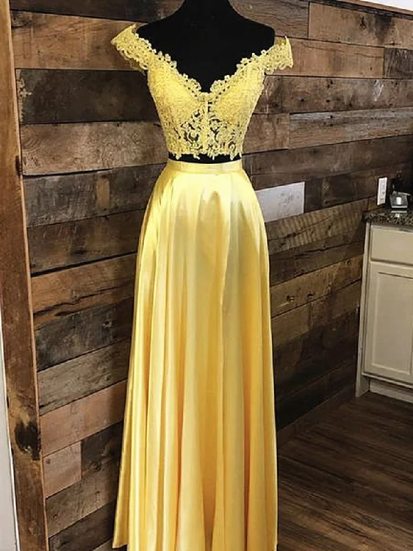 Renaissance Style Off the Shoulder 2 Pieces Yellow Lace Prom Dresses, Two Pieces Off Shoulder Yellow Lace Formal Evening Dresses,DS1725 Renaissance Style Off the Shoulder 2 Pieces Yellow Lace Prom Dresses, Two Pieces Off Shoulder Yellow Lace Formal Evening Dresses,DS1725