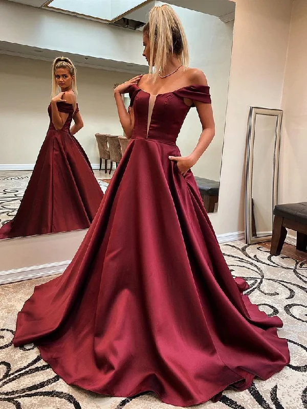 Retro Skirt Design Off the Shoulder Burgundy Prom Dresses, Wine Red Long Formal Evening Dresses,DS1724 Retro Skirt Design Off the Shoulder Burgundy Prom Dresses, Wine Red Long Formal Evening Dresses,DS1724