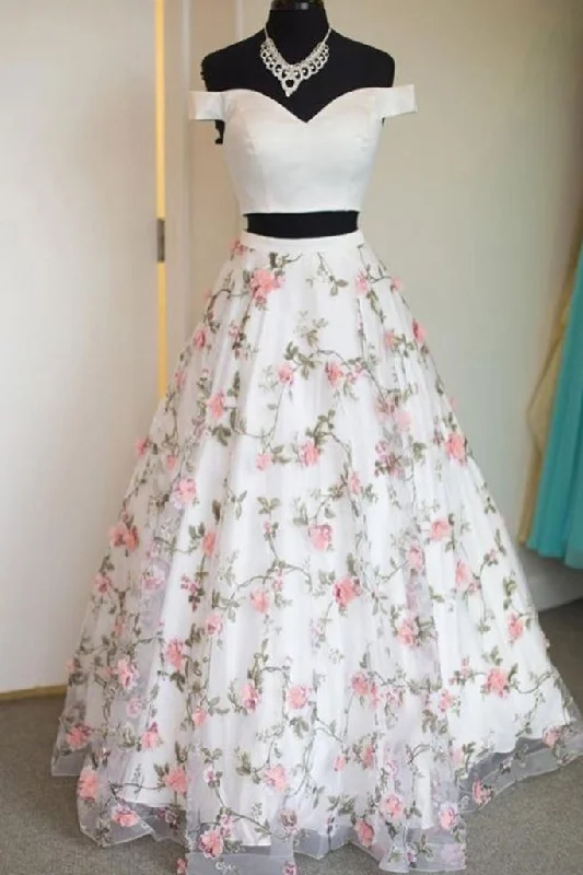 Street Sports Style Off the Shoulder White Floral Prom Dresses, Off Shoulder White 3D Flower Long Formal Graduation Evening Dresses,DS1764 Street Sports Style Off the Shoulder White Floral Prom Dresses, Off Shoulder White 3D Flower Long Formal Graduation Evening Dresses,DS1764