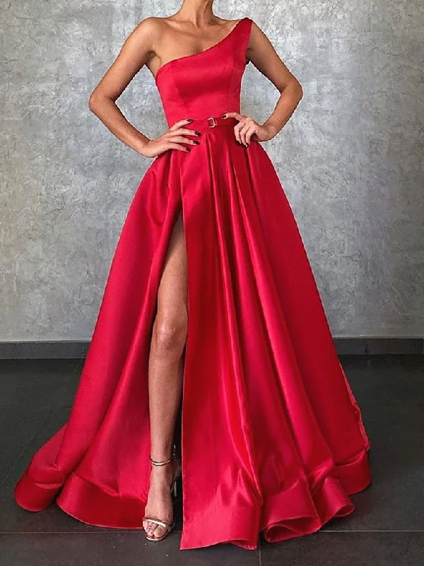 Elegant Classic One Shoulder Red Satin Long Prom Dresses, One Shoulder Red Satin Formal Evening Graduation Dresses,DS1734 Elegant Classic One Shoulder Red Satin Long Prom Dresses, One Shoulder Red Satin Formal Evening Graduation Dresses,DS1734