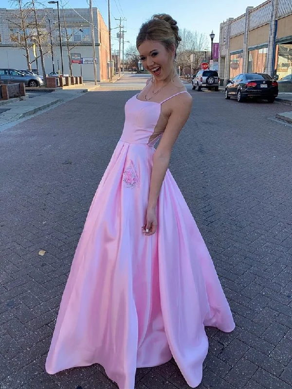 Fashion Style Pink Satin Prom Dress with Pockets, Pink Satin Long Formal Evening Dresses,DS1716 Fashion Style Pink Satin Prom Dress with Pockets, Pink Satin Long Formal Evening Dresses,DS1716