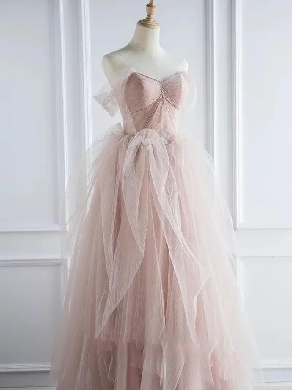 Hip-hop Style Pink sweetheart tulle long prom dress, pink tulle formal dress,DS1951