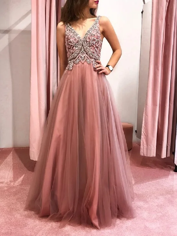 Retro Dress Pink V Neck Backless Beaded Prom Dresses, Pink Backless Formal Graduation Evening Dresses,DS1775 Retro Dress Pink V Neck Backless Beaded Prom Dresses, Pink Backless Formal Graduation Evening Dresses,DS1775