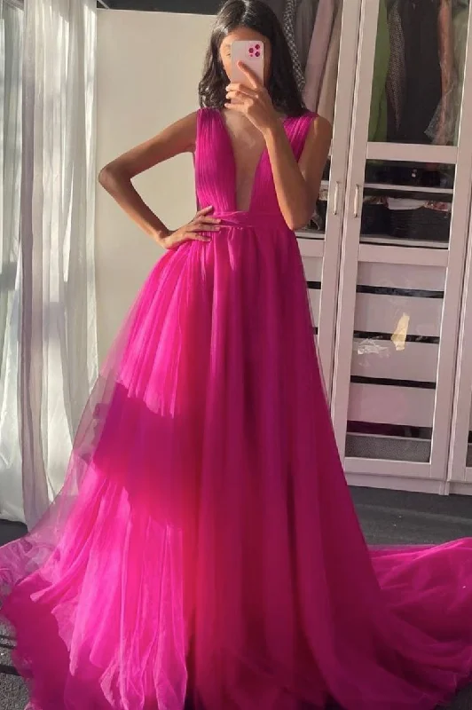 Sweet Words Plum red v neck tulle long prom dress tulle formal dress,DS2046