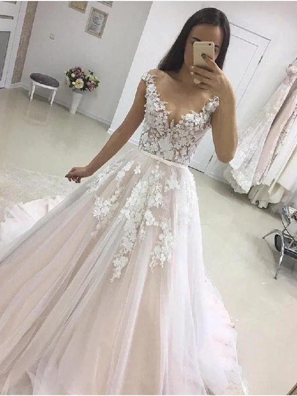 Simple research Round Neck Cap Sleeves Lace Wedding Dresses, See Through White Lace Prom Dresses, Evening Formal Dresses,DS1815 Simple research Round Neck Cap Sleeves Lace Wedding Dresses, See Through White Lace Prom Dresses, Evening Formal Dresses,DS1815