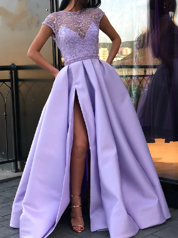 Sweet Chiffon Style Round Neck Cap Sleeves Purple Lace Prom Dresses Long, Cap Sleeves Purple Long Lace Formal Graduation Evening Dresses,DS1777 Sweet Chiffon Style Round Neck Cap Sleeves Purple Lace Prom Dresses Long, Cap Sleeves Purple Long Lace Formal Graduation Evening Dresses,DS1777