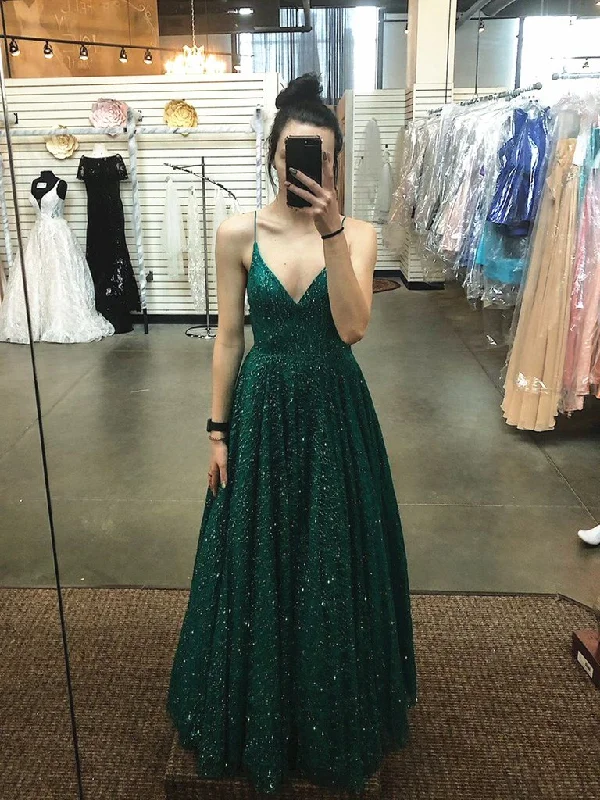 Letter embroidery Shiny A Line V Neck Emerald Green Prom Dresses, Green V Neck Formal Graduation Evening Dresses,DS1796 Letter embroidery Shiny A Line V Neck Emerald Green Prom Dresses, Green V Neck Formal Graduation Evening Dresses,DS1796