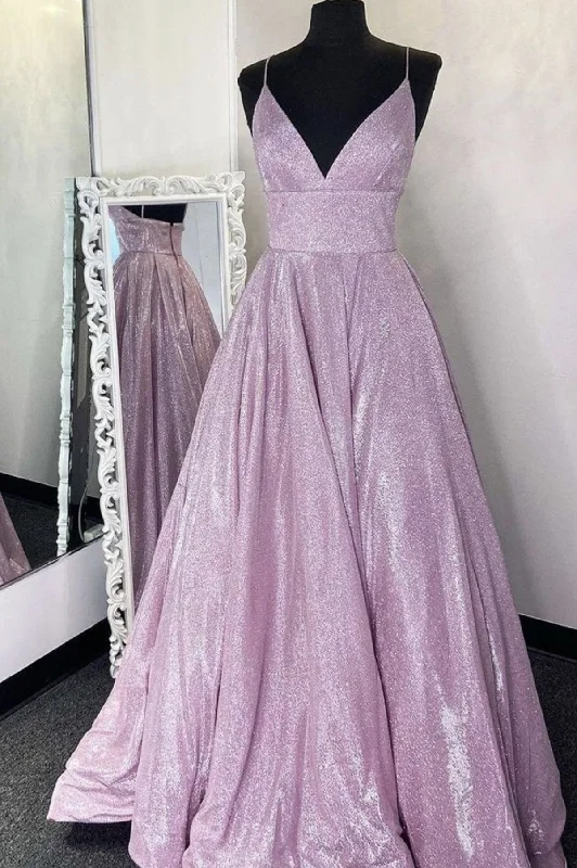 Sweet Small Style Simple v neck A-line long prom dress sequin evening dress,DS2041