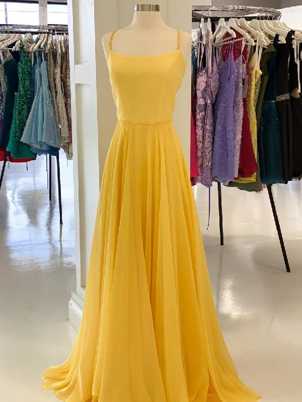 Retro Design Simple yellow chiffon long prom dress, yellow formal dress,DS1957