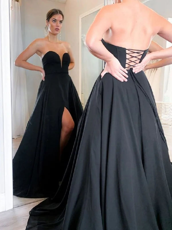 Creative Style Sweetheart Neck Black Long Prom Dresses, Black Corset Back Formal Evening Dresses,DS1677 Creative Style Sweetheart Neck Black Long Prom Dresses, Black Corset Back Formal Evening Dresses,DS1677
