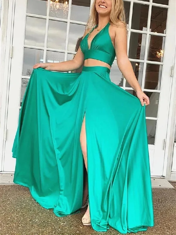 Leisure And Entertainment V Neck 2 Pieces Green Prom Dresses, Two Pieces Green Satin Formal Evening Graduation Dresses,DS1732 Leisure And Entertainment V Neck 2 Pieces Green Prom Dresses, Two Pieces Green Satin Formal Evening Graduation Dresses,DS1732