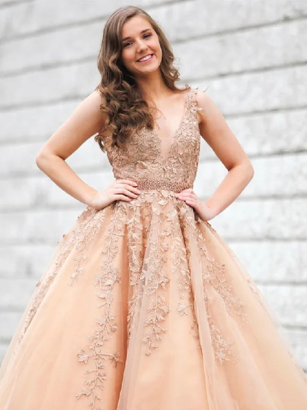 Sweet Pink Color V Neck Champagne Lace Prom Dresses, V Neck Champagne Lace Formal Evening Graduation Dresses,DS1792 Sweet Pink Color V Neck Champagne Lace Prom Dresses, V Neck Champagne Lace Formal Evening Graduation Dresses,DS1792