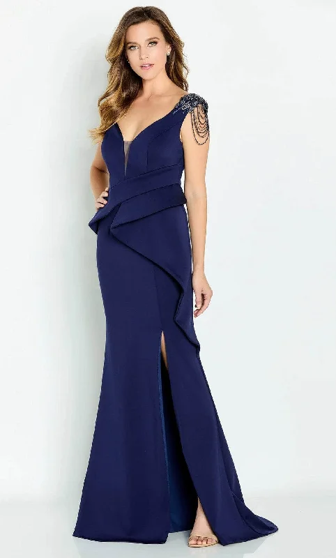 Retro Literary Style Cameron Blake CB139 - Asymmetrical Frilled Formal Gown