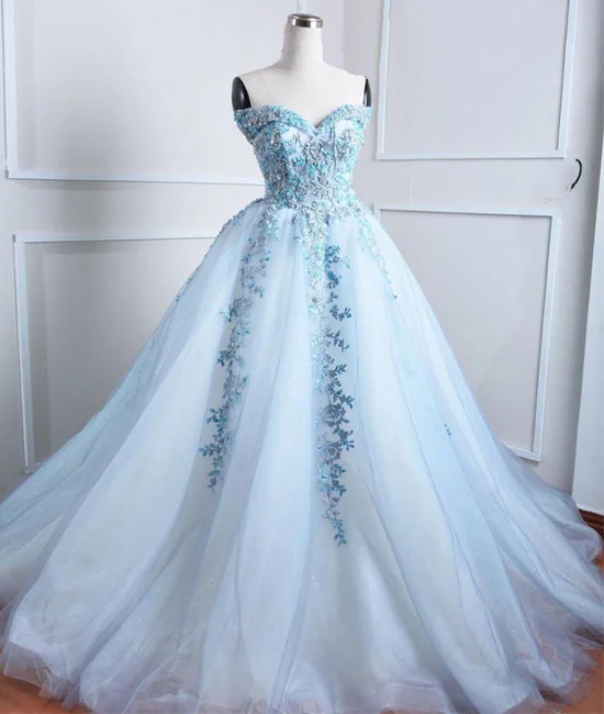 Retro Woolen Jacket Light blue tulle lace applique long prom dress, blue evening dress Retro Woolen Jacket Light blue tulle lace applique long prom dress, blue evening dress