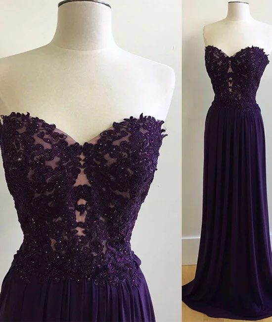 Sweet Stand-Up Collar Style Purple chiffon lace long prom dress, purple evening dress Sweet Stand-Up Collar Style Purple chiffon lace long prom dress, purple evening dress