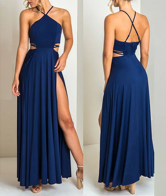 Sweet Flower Style Simple blue chiffon long prom dress, blue chiffon evening dress Sweet Flower Style Simple blue chiffon long prom dress, blue chiffon evening dress