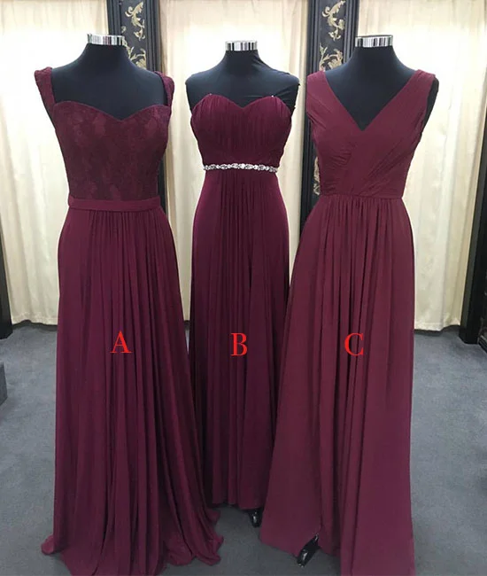 Fashionable sports Simple burgundy chiffon long prom dress, burgundy bridesmaid dress Fashionable sports Simple burgundy chiffon long prom dress, burgundy bridesmaid dress