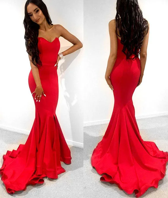 Sweet Princess Skirt Simple red mermaid long prom dress, red evening dress