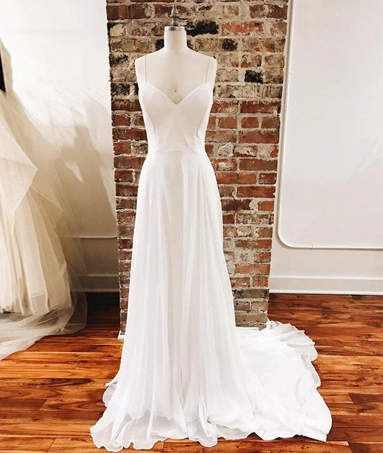 Style Design Simple White chiffon long prom dress, white evening dress