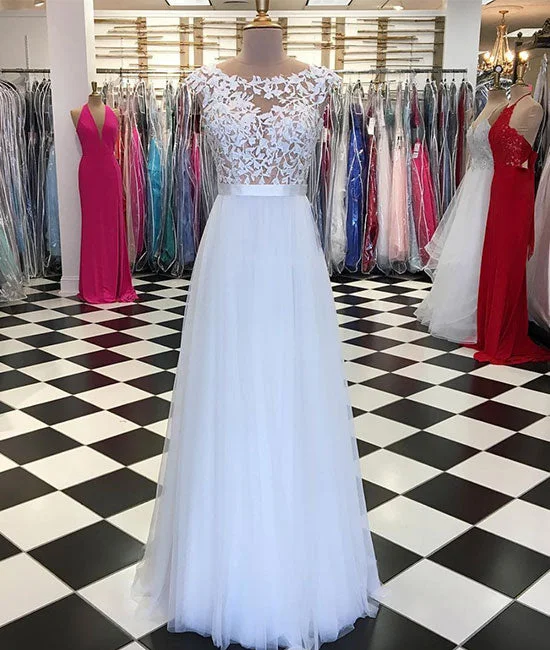 Street Fashion Style White lace applique tulle long prom dress, white evening dress Street Fashion Style White lace applique tulle long prom dress, white evening dress